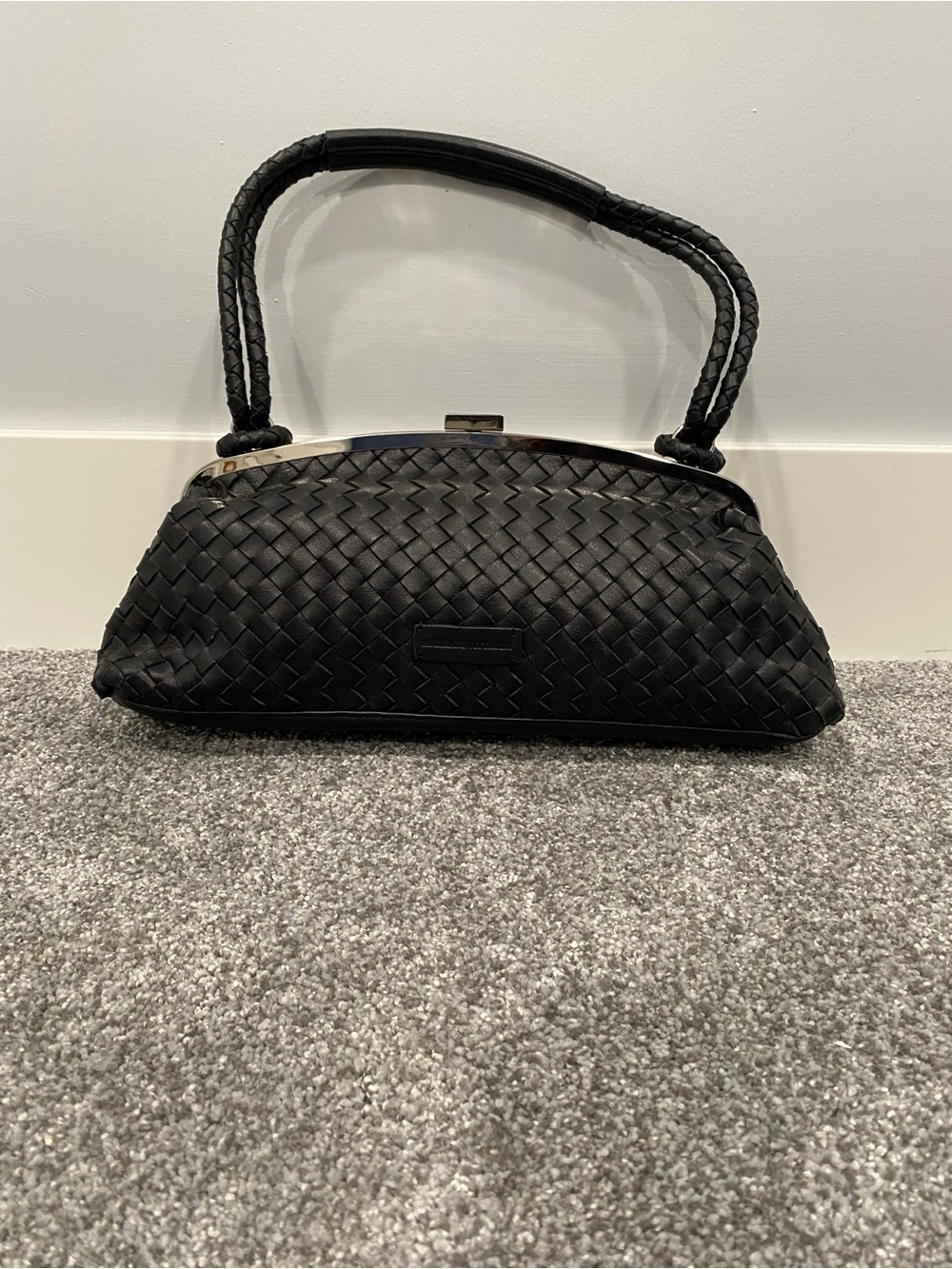 Adrienne Vittadini Woven Ribbon Purse Lined Clasp Closure Black Handbag